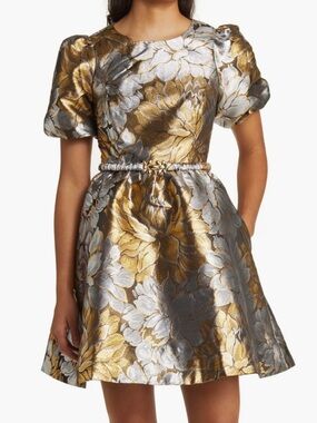 NWT Lilly Pulitzer Priyanka Short Sleeve Gold Metallic Peony Parade Brocade -14